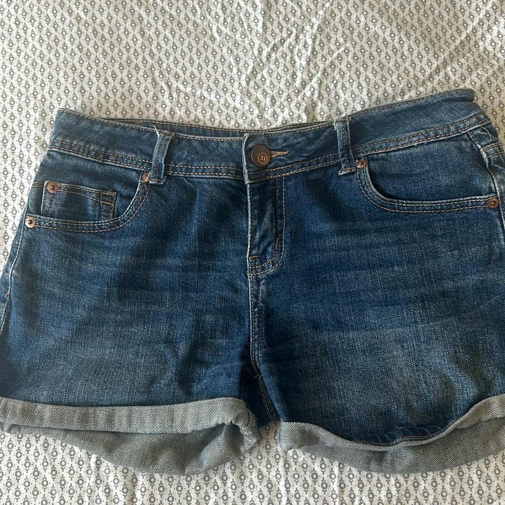 Mid length denim shorts